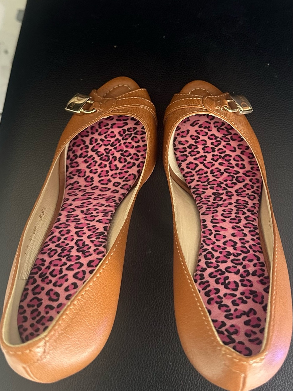 Dior Tan Ballet Flats with Pink Leopard Insole